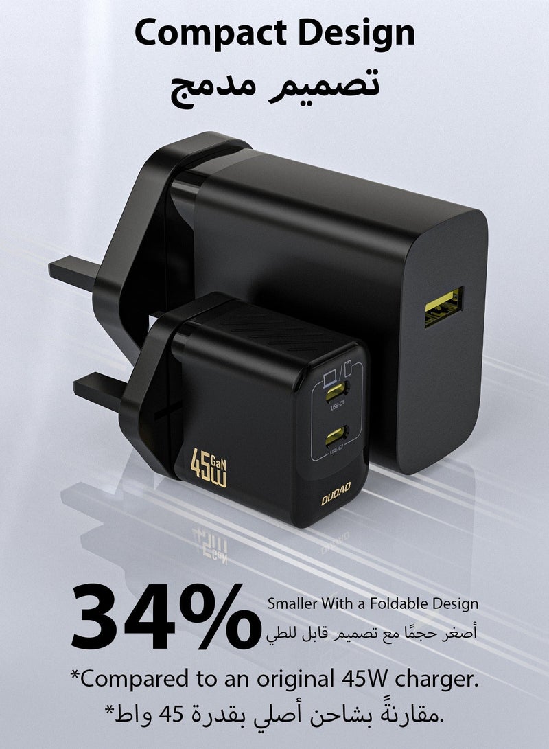 دوداو شاحن سامسونج 45 واط بتقنية GaN، شاحن سريع بمنفذي USB-C، شاحن جداري PD3.0 PPS صغير الحجم، شاحن تايب سي متوافق مع سامسونج Galaxy و iPhone 15 و Huawei، شاحن USB C سريع مع تحكم ذكي في درجة الحرارة - Image 2